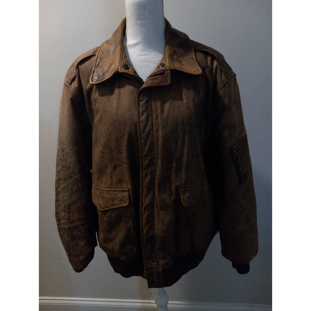 Men's Brown Leather London Fog Jacket Size 46 Reg